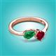 3 - Lysha 1.61 ctw Emerald Pear Shape (7x5 mm) & Lab Created Ruby Cushion Shape (5.00 mm) Toi Et Moi Engagement Ring 
