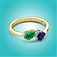 3 - Lysha 1.61 ctw Emerald Pear Shape (7x5 mm) & Lab Created Blue Sapphire Cushion Shape (5.00 mm) Toi Et Moi Engagement Ring 
