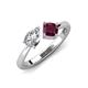4 - Lysha 1.37 ctw IGI Certified Lab Grown Diamond Pear Shape (7x5 mm) & Rhodolite Garnet Cushion Shape (5.00 mm) Toi Et Moi Engagement Ring 