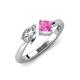 4 - Lysha 1.56 ctw IGI Certified Lab Grown Diamond Pear Shape (7x5 mm) & Lab Created Pink Sapphire Cushion Shape (5.00 mm) Toi Et Moi Engagement Ring 