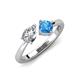 4 - Lysha 1.50 ctw IGI Certified Lab Grown Diamond Pear Shape (7x5 mm) & Blue Topaz Cushion Shape (5.00 mm) Toi Et Moi Engagement Ring 