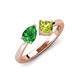 4 - Lysha 1.45 ctw Green Garnet Pear Shape (7x5 mm) & Peridot Cushion Shape (5.00 mm) Toi Et Moi Engagement Ring 