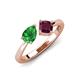 4 - Lysha 1.42 ctw Green Garnet Pear Shape (7x5 mm) & Rhodolite Garnet Cushion Shape (5.00 mm) Toi Et Moi Engagement Ring 