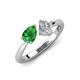4 - Lysha 1.30 ctw Green Garnet Pear Shape (7x5 mm) & Lab Grown Diamond Cushion Shape (5.00 mm) Toi Et Moi Engagement Ring 