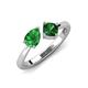 4 - Lysha 1.35 ctw Green Garnet Pear Shape (7x5 mm) & Lab Created Emerald Cushion Shape (5.00 mm) Toi Et Moi Engagement Ring 