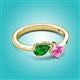 3 - Lysha 1.61 ctw Green Garnet Pear Shape (7x5 mm) & Lab Created Pink Sapphire Cushion Shape (5.00 mm) Toi Et Moi Engagement Ring 