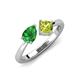 4 - Lysha 1.45 ctw Green Garnet Pear Shape (7x5 mm) & Peridot Cushion Shape (5.00 mm) Toi Et Moi Engagement Ring 