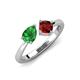 4 - Lysha 1.55 ctw Green Garnet Pear Shape (7x5 mm) & Red Garnet Cushion Shape (5.00 mm) Toi Et Moi Engagement Ring 