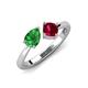 4 - Lysha 1.61 ctw Green Garnet Pear Shape (7x5 mm) & Lab Created Ruby Cushion Shape (5.00 mm) Toi Et Moi Engagement Ring 