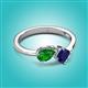 3 - Lysha 1.61 ctw Green Garnet Pear Shape (7x5 mm) & Lab Created Blue Sapphire Cushion Shape (5.00 mm) Toi Et Moi Engagement Ring 