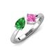 4 - Lysha 1.61 ctw Green Garnet Pear Shape (7x5 mm) & Lab Created Pink Sapphire Cushion Shape (5.00 mm) Toi Et Moi Engagement Ring 