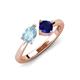 4 - Lysha 1.41 ctw Aquamarine Pear Shape (7x5 mm) & Lab Created Blue Sapphire Cushion Shape (5.00 mm) Toi Et Moi Engagement Ring 