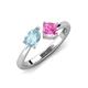 4 - Lysha 1.41 ctw Aquamarine Pear Shape (7x5 mm) & Lab Created Pink Sapphire Cushion Shape (5.00 mm) Toi Et Moi Engagement Ring 
