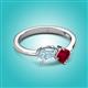 3 - Lysha 1.41 ctw Aquamarine Pear Shape (7x5 mm) & Lab Created Ruby Cushion Shape (5.00 mm) Toi Et Moi Engagement Ring 
