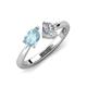 4 - Lysha 1.10 ctw Aquamarine Pear Shape (7x5 mm) & Natural Diamond Cushion Shape (5.00 mm) Toi Et Moi Engagement Ring 
