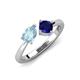 4 - Lysha 1.41 ctw Aquamarine Pear Shape (7x5 mm) & Lab Created Blue Sapphire Cushion Shape (5.00 mm) Toi Et Moi Engagement Ring 