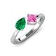 4 - Lysha 1.61 ctw Emerald Pear Shape (7x5 mm) & Lab Created Pink Sapphire Cushion Shape (5.00 mm) Toi Et Moi Engagement Ring 