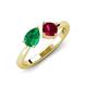 4 - Lysha 1.61 ctw Emerald Pear Shape (7x5 mm) & Lab Created Ruby Cushion Shape (5.00 mm) Toi Et Moi Engagement Ring 