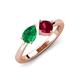 4 - Lysha 1.61 ctw Emerald Pear Shape (7x5 mm) & Lab Created Ruby Cushion Shape (5.00 mm) Toi Et Moi Engagement Ring 