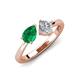 4 - Lysha 1.30 ctw Emerald Pear Shape (7x5 mm) & Natural Diamond Cushion Shape (5.00 mm) Toi Et Moi Engagement Ring 