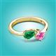 3 - Lysha 1.61 ctw Emerald Pear Shape (7x5 mm) & Lab Created Pink Sapphire Cushion Shape (5.00 mm) Toi Et Moi Engagement Ring 