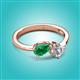 3 - Lysha 1.37 ctw Emerald Pear Shape (7x5 mm) & Moissanite Cushion Shape (5.00 mm) Toi Et Moi Engagement Ring 