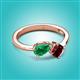3 - Lysha 1.55 ctw Emerald Pear Shape (7x5 mm) & Red Garnet Cushion Shape (5.00 mm) Toi Et Moi Engagement Ring 