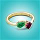 3 - Lysha 1.42 ctw Emerald Pear Shape (7x5 mm) & Rhodolite Garnet Cushion Shape (5.00 mm) Toi Et Moi Engagement Ring 