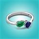 3 - Lysha 1.61 ctw Emerald Pear Shape (7x5 mm) & Lab Created Blue Sapphire Cushion Shape (5.00 mm) Toi Et Moi Engagement Ring 