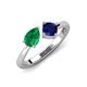 4 - Lysha 1.61 ctw Emerald Pear Shape (7x5 mm) & Lab Created Blue Sapphire Cushion Shape (5.00 mm) Toi Et Moi Engagement Ring 