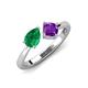 4 - Lysha 1.30 ctw Emerald Pear Shape (7x5 mm) & Amethyst Cushion Shape (5.00 mm) Toi Et Moi Engagement Ring 