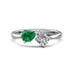 1 - Lysha 1.37 ctw Emerald Pear Shape (7x5 mm) & Moissanite Cushion Shape (5.00 mm) Toi Et Moi Engagement Ring 