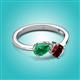 3 - Lysha 1.55 ctw Emerald Pear Shape (7x5 mm) & Red Garnet Cushion Shape (5.00 mm) Toi Et Moi Engagement Ring 