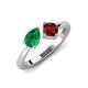 4 - Lysha 1.55 ctw Emerald Pear Shape (7x5 mm) & Red Garnet Cushion Shape (5.00 mm) Toi Et Moi Engagement Ring 