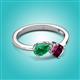 3 - Lysha 1.42 ctw Emerald Pear Shape (7x5 mm) & Rhodolite Garnet Cushion Shape (5.00 mm) Toi Et Moi Engagement Ring 
