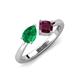4 - Lysha 1.42 ctw Emerald Pear Shape (7x5 mm) & Rhodolite Garnet Cushion Shape (5.00 mm) Toi Et Moi Engagement Ring 