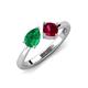 4 - Lysha 1.61 ctw Emerald Pear Shape (7x5 mm) & Lab Created Ruby Cushion Shape (5.00 mm) Toi Et Moi Engagement Ring 