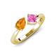 4 - Lysha 1.46 ctw Citrine Pear Shape (7x5 mm) & Lab Created Pink Sapphire Cushion Shape (5.00 mm) Toi Et Moi Engagement Ring 
