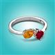 3 - Lysha 1.46 ctw Citrine Pear Shape (7x5 mm) & Lab Created Ruby Cushion Shape (5.00 mm) Toi Et Moi Engagement Ring 