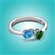 3 - Lysha 1.40 ctw Blue Topaz Pear Shape (7x5 mm) & Lab Created Emerald Cushion Shape (5.00 mm) Toi Et Moi Engagement Ring 