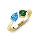 4 - Lysha 1.40 ctw Blue Topaz Pear Shape (7x5 mm) & Lab Created Emerald Cushion Shape (5.00 mm) Toi Et Moi Engagement Ring 