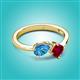 3 - Lysha 1.66 ctw Blue Topaz Pear Shape (7x5 mm) & Lab Created Ruby Cushion Shape (5.00 mm) Toi Et Moi Engagement Ring 