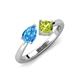 4 - Lysha 1.50 ctw Blue Topaz Pear Shape (7x5 mm) & Peridot Cushion Shape (5.00 mm) Toi Et Moi Engagement Ring 