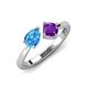 4 - Lysha 1.35 ctw Blue Topaz Pear Shape (7x5 mm) & Lab Amethyst Cushion Shape (5.00 mm) Toi Et Moi Engagement Ring 