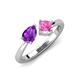 4 - Lysha 1.46 ctw Amethyst Pear Shape (7x5 mm) & Lab Created Pink Sapphire Cushion Shape (5.00 mm) Toi Et Moi Engagement Ring 