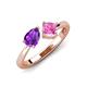 4 - Lysha 1.46 ctw Amethyst Pear Shape (7x5 mm) & Lab Created Pink Sapphire Cushion Shape (5.00 mm) Toi Et Moi Engagement Ring 