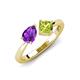 4 - Lysha 1.30 ctw Amethyst Pear Shape (7x5 mm) & Peridot Cushion Shape (5.00 mm) Toi Et Moi Engagement Ring 