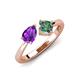 4 - Lysha 1.46 ctw Amethyst Pear Shape (7x5 mm) & Lab Created Alexandrite Cushion Shape (5.00 mm) Toi Et Moi Engagement Ring 