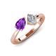 4 - Lysha 1.22 ctw Amethyst Pear Shape (7x5 mm) & Moissanite Cushion Shape (5.00 mm) Toi Et Moi Engagement Ring 