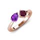 4 - Lysha 1.27 ctw Amethyst Pear Shape (7x5 mm) & Rhodolite Garnet Cushion Shape (5.00 mm) Toi Et Moi Engagement Ring 